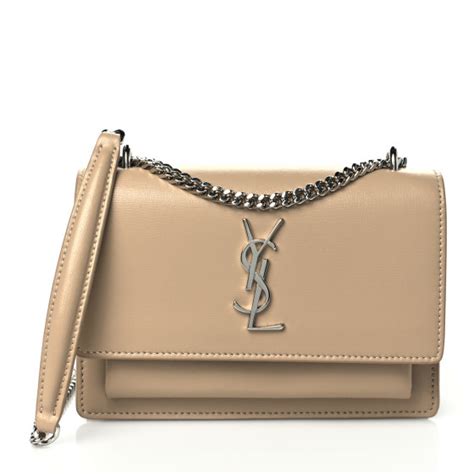 SAINT LAURENT Calfskin Monogram Sunset Chain Wallet Nude .